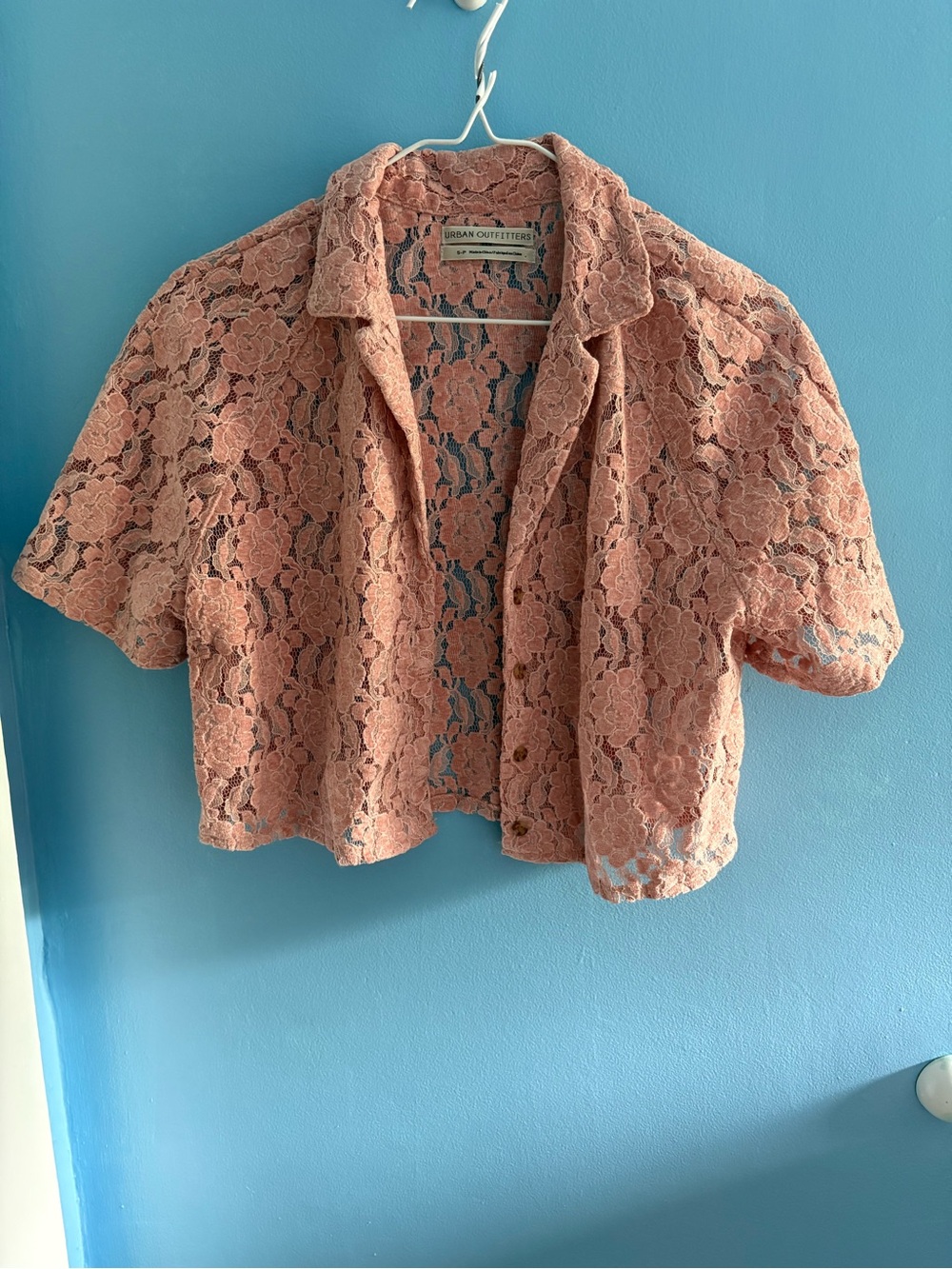 Urban Outfitters Peach Lace Cropped Shirt